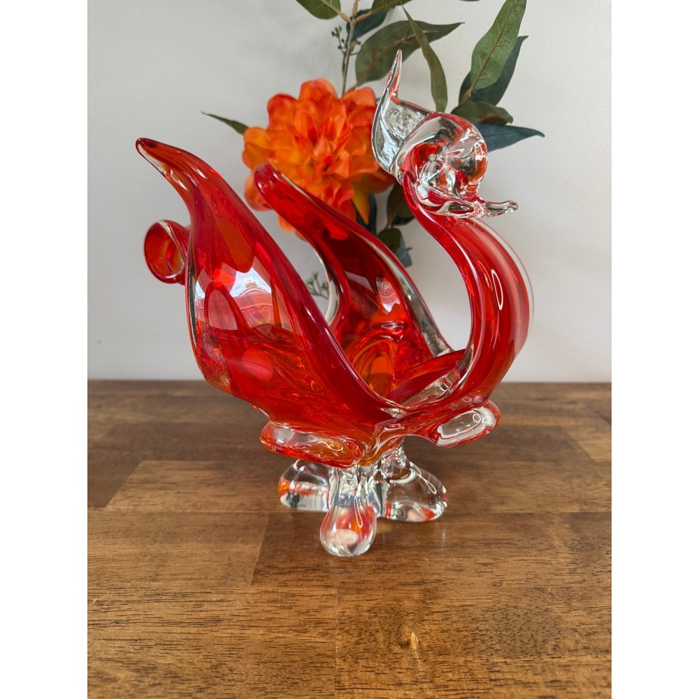 Vintage Chalet Art Glass Ruby Red Swan Bowl Centrepiece Made in Canada Sommerso